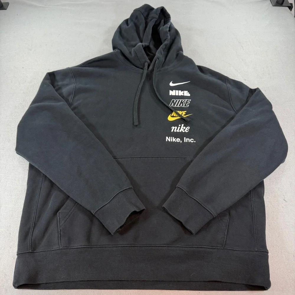 Nike Club Fleece Hoodie‎ Men's M Black Stacked Logo Pullover